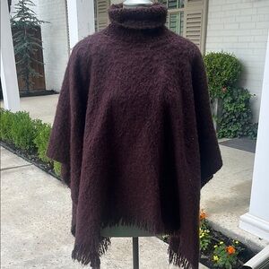 Elegant Burgundy Turtleneck Poncho Sweater
